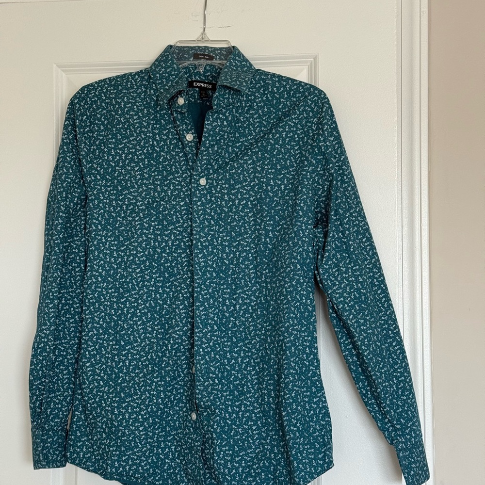 Express Teal Floral Button-Up Shirt